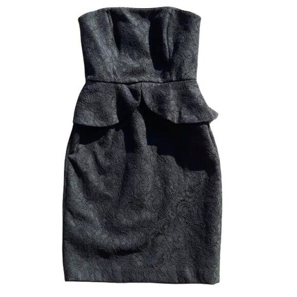 Vintage WHBM 80's Cocktail Structured Strapless Lace Peplum Dress Black Sz 4 - Picture 7 of 13